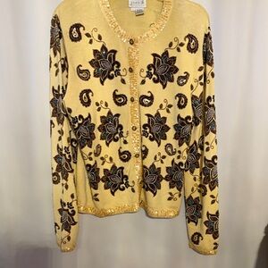 VINTAGE JUST B. Women's Yellow Embroidered Cardigan size Large